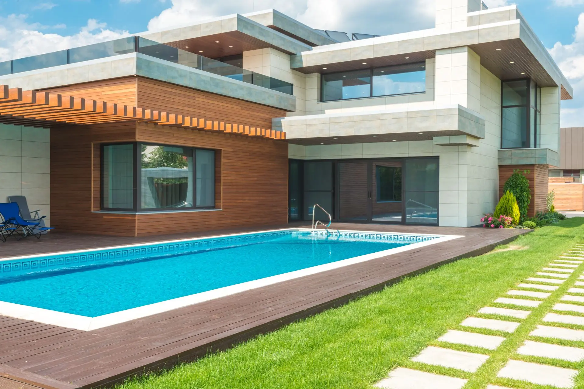 A modern South African home with a pool and garden